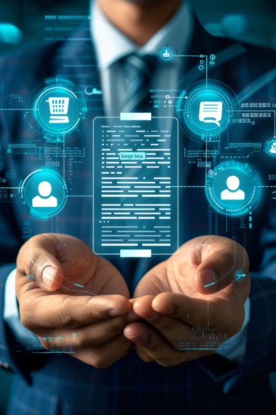 person-gripping-virtual-documents-featuring-holographic-visualization-against-dark-backdrop